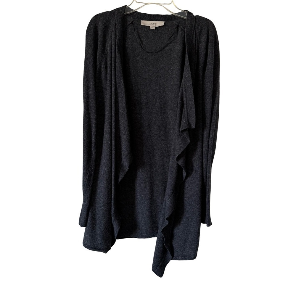 LOFT Cardigan Charcoal Gray Waterfall Draped Open Front Womens XS